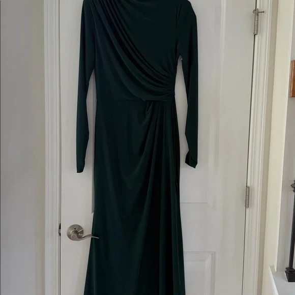 Betsy & Adam Ruffle Long Sleeve Sheath Gown- green - Picture 4 of 9